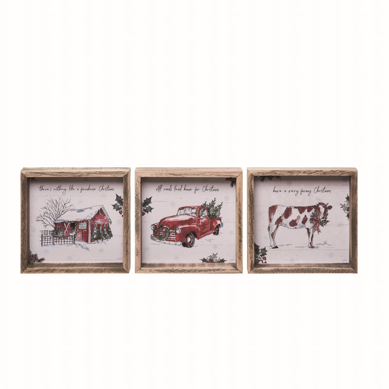  Ensemble de 3 décorations de Noël en MDF Farm