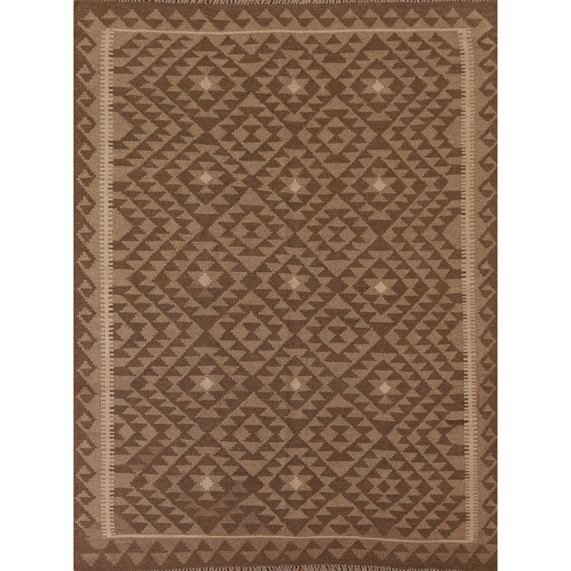 Brown Kilim Reversible Wool Area Rug 5x7