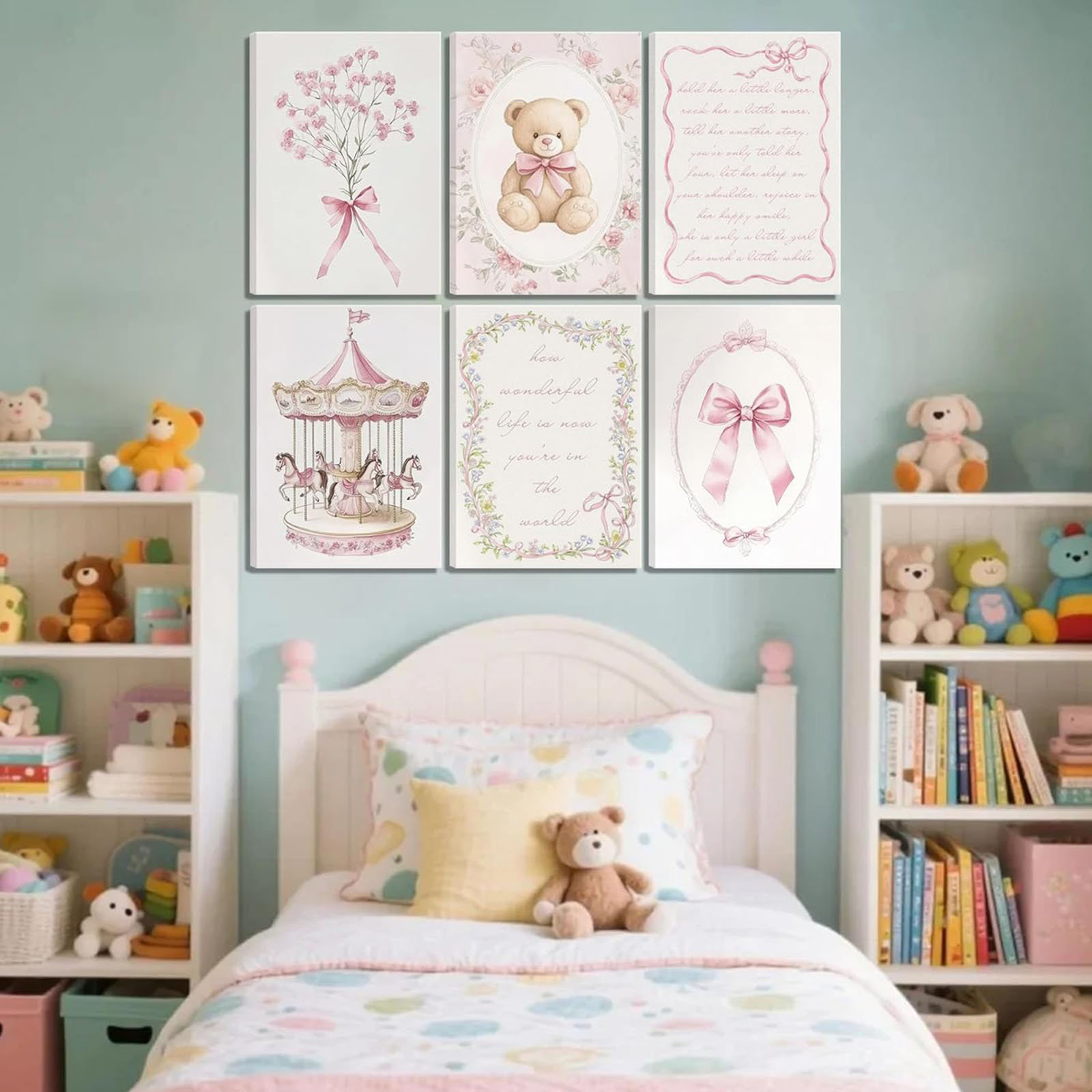 Red Barrel Studio 6Pcs Pink Vintage Baby Girl Nursery Wall Art Prints ...