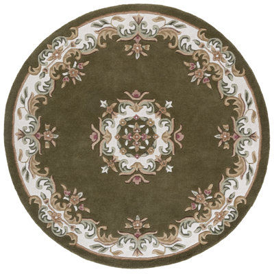 Aubusson 301 Hand Tufted Wool/Cotton Oriental Rug in Olive/Ivory
