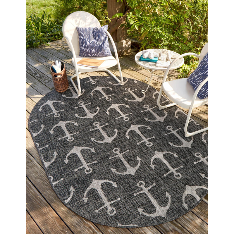 Tapis gris anthracite intérieur / extérieur Glidden, Ovale 5 pi 3 po x 7 pi 10 po