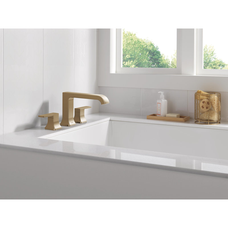 Velum Curved Roman Tub Faucet, Tub Filler Trim, Deck Mount Tub Faucet, Champagne Bronze
