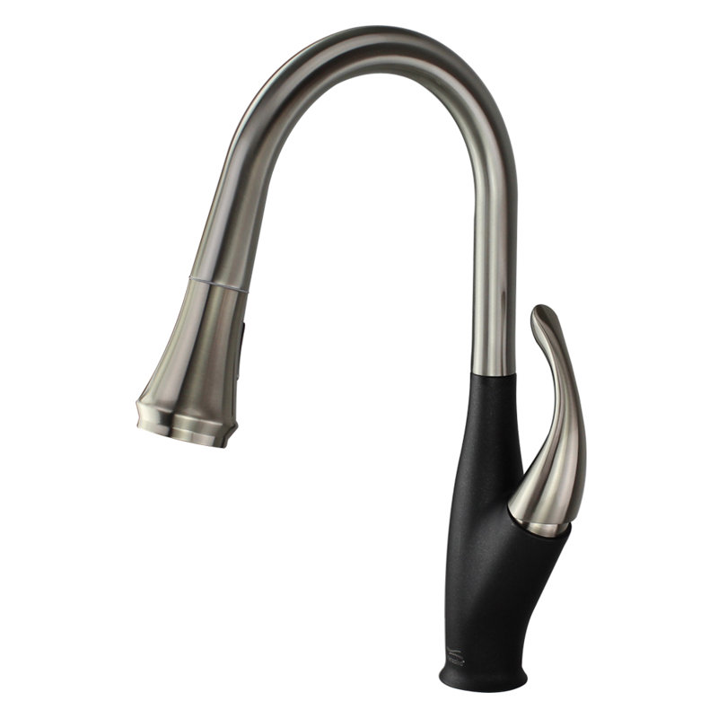 Transolid Layla Pull Out Kitchen Faucet, Luxe Stainless/Black