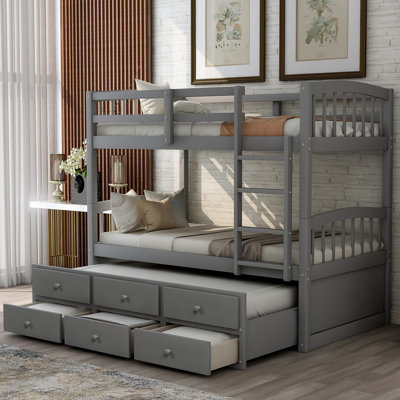 Lit superposé avec échelle, barrière de sécurité, lit gigogne à 3 tiroirs pour chambre à coucher, mobilier de chambre d'amis