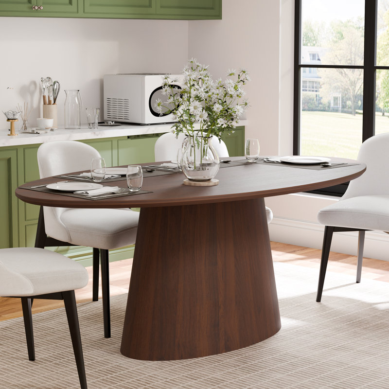 72"×37"W×30"H Oval Wood Pedestal Dining Table, Walnut