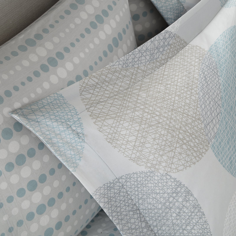 Ensemble d'édredon en coton avec draps Knowles, Édredon lit simple + 6 pièces incluses, Aqua / Gris