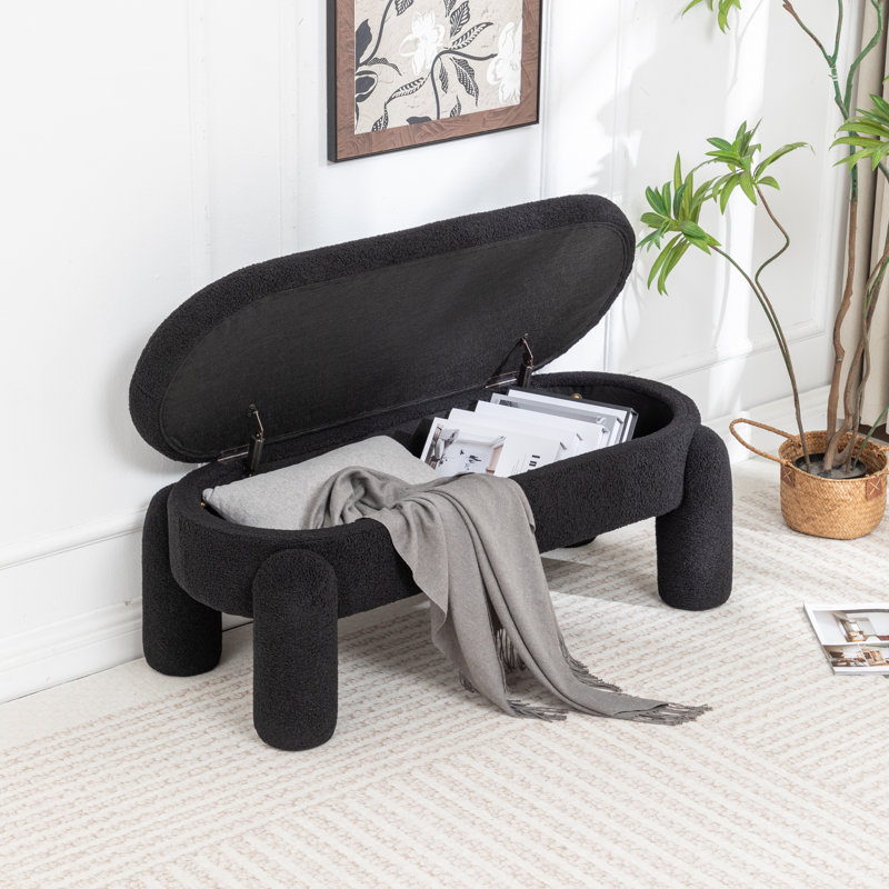 Upholstered Flip Top Storage Bench For End Of Bed, Black