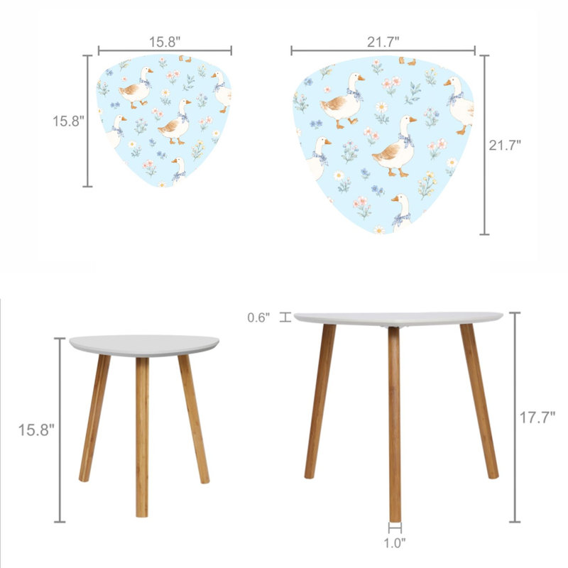 Ensemble de 2 tables basses gigognes triangulaires en oie Cottagecore