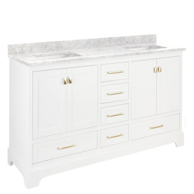Quen 72" Freestanding Double Basin Vanity Set with Cabinet, Vanity Tops