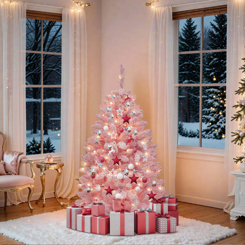 4.5ft H Lighted Artificial Pine Christmas Tree, Pink