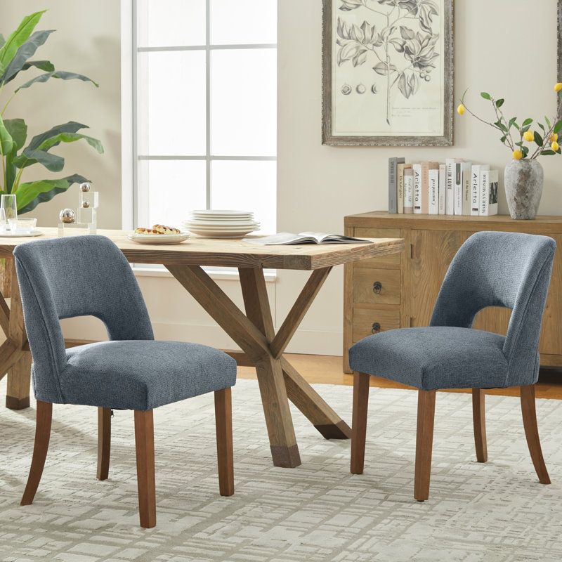 Ensemble de 4 chaises de salle à manger rembourrées, Chenille bleu marine