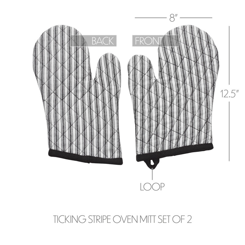 Sawyer Mill Black Striped Cotton Oven Mitt Set