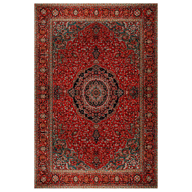 Zaria Collection Digital Print Cotton-Polyester Burgundy Oriental Rug, Square 6'7"