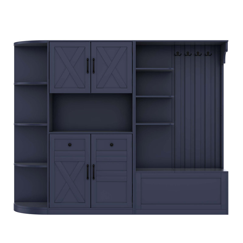 Multifunctional left-right combination hall cabinet (can be used separately) with storage and 4 hooks, storage cabinet/ hall tree 2 in 1