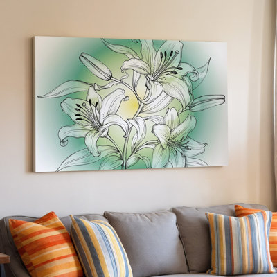 Toile, création d'une illustration numérique apaisante mettant en vedette un arrangement délicat d'art lys dessinés à la main avec des détails complexes, art mural sur toile