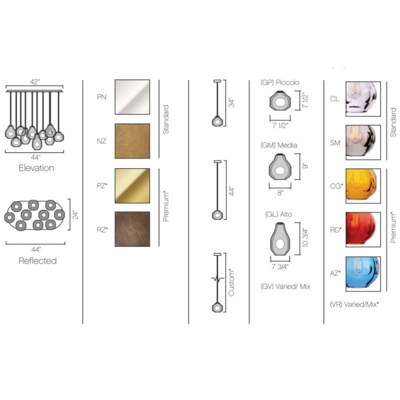 Lustre Alan Mizrahi, Doré, Or brillant, 32" Width x  44" Height