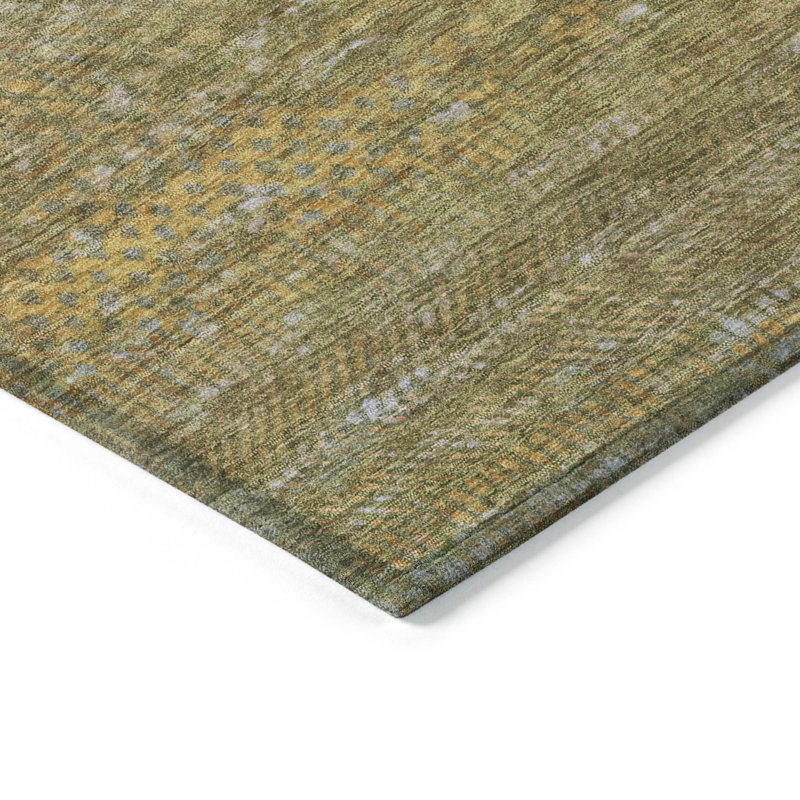 3' X 5' Sage And Gold Striped Washable Indoor Outdoor Area Rug