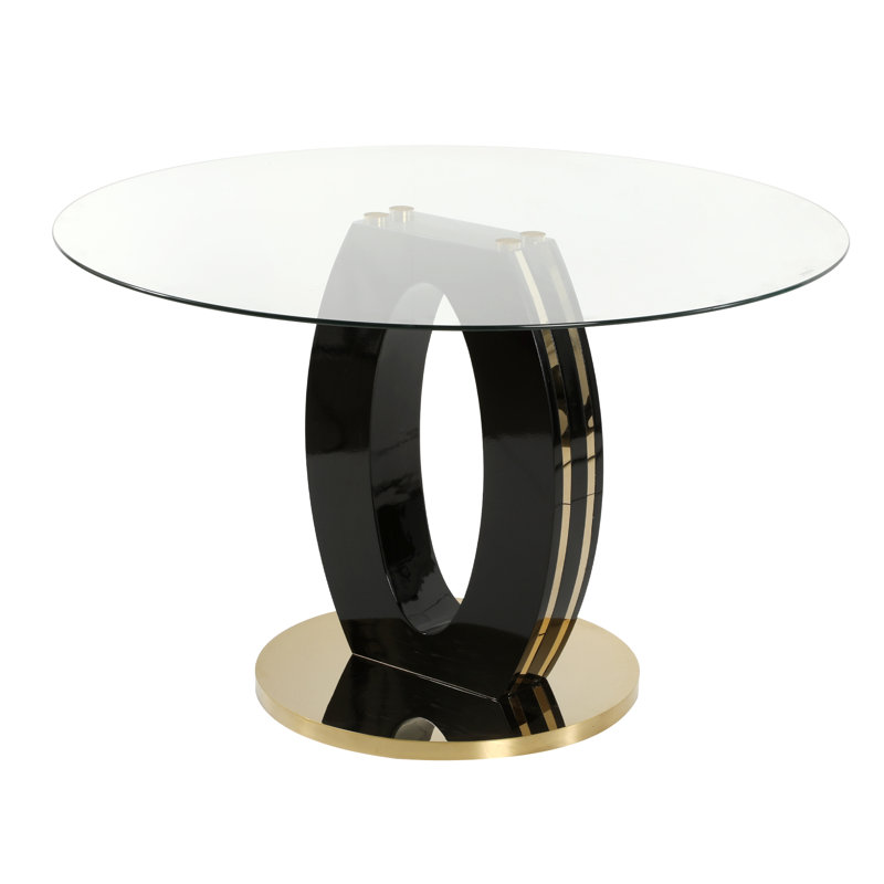 47.2'' Modern Luxury Clear Glass Round Dining Table for 4-6, Modern Kitchen Table with Tempered Glass Top & Stainless Steel Legs, Circle Dining Table for Home, Living Room, Apartment
