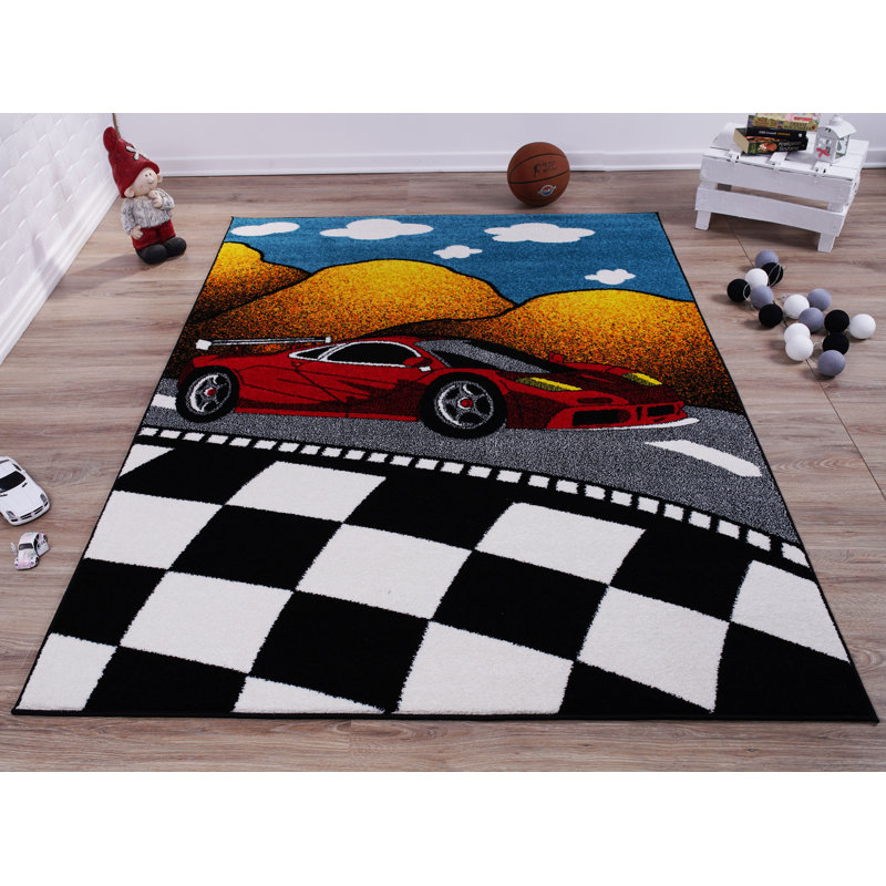 Tapis rouge / noir Kindig, Rectangle 6 pi 2 po x 9 pi 2 po