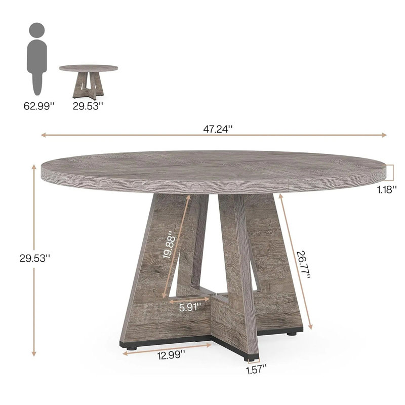 Round Dining Table – Thick Mdf Pedestal Table, Sturdy Durable & Versatile Elegance For Dining Room/kitchen/home Family Gatherings