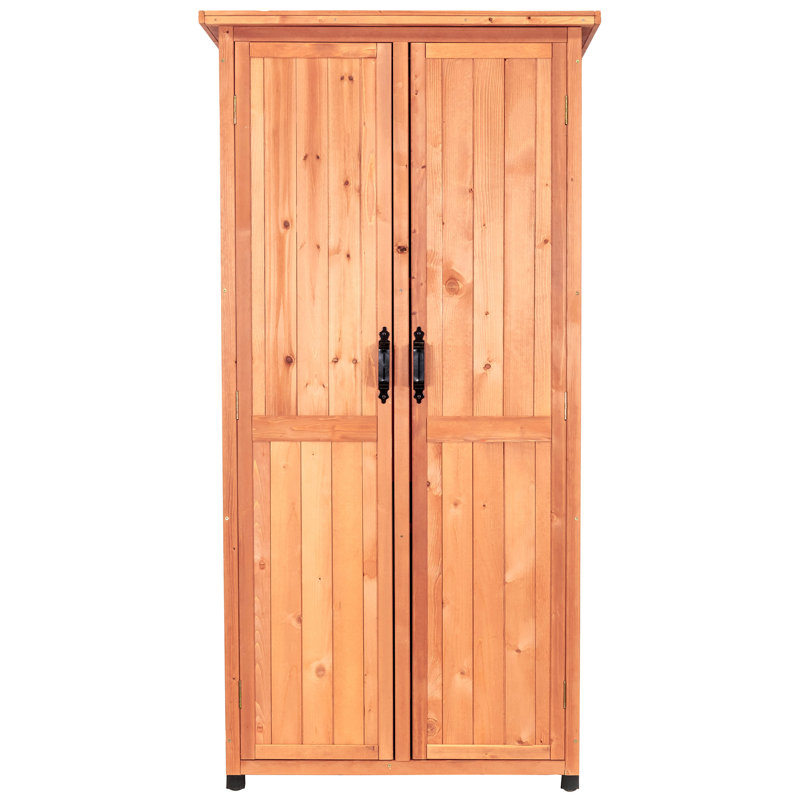 Brown Solid Wood Vertical Storage Shed with Double Doors