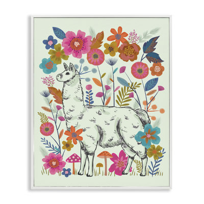 Llama Among Bright Florals Giclee Art by Lisa Perry Whitebutton