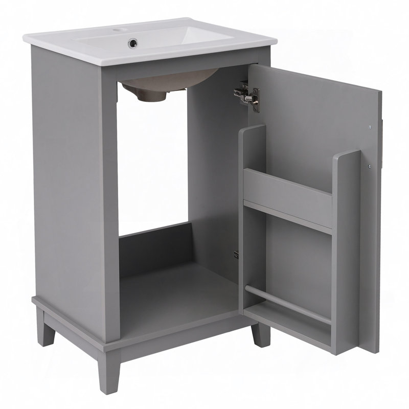 Petit meuble-lavabo moderne avec lavabo en céramique - 20 * 14,5 * 33,3 pouces, rangement spacieux, 1 porte à fermeture en douceur