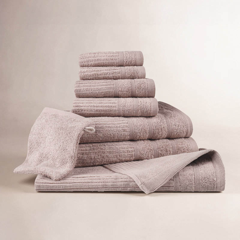 Rockaway Certified Egyptian Cotton 8 Piece Towel with Hand Glove and Bath Mat Set, Gray