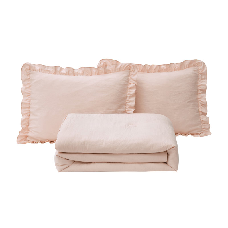 Sinclair French Country Chic Ruffle Skirt Bedspread Set, Queen Bedspread + 2 Standard Shams, Blush Pink