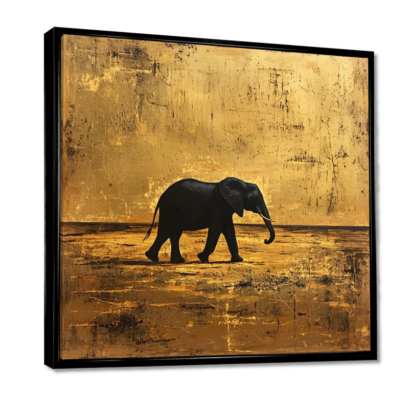 Hammitt, éléphant doré dans le désert ouvert d'Afrique II - éléphant, art mural, Impression encadrée flottante, Noir