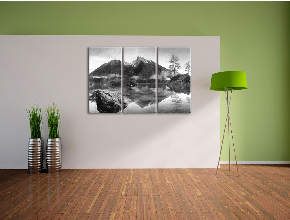 3-tlg. Leinwandbild-Set „Sonnenaufgang am Hintersee“, Kunstdruck