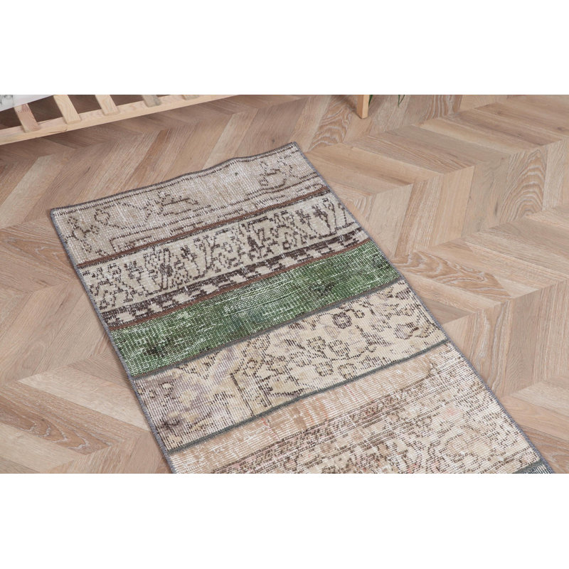 Intricate Vintage Turkish Patchwork Rug in Shades of Majestic Beige for a Classic Door Mat