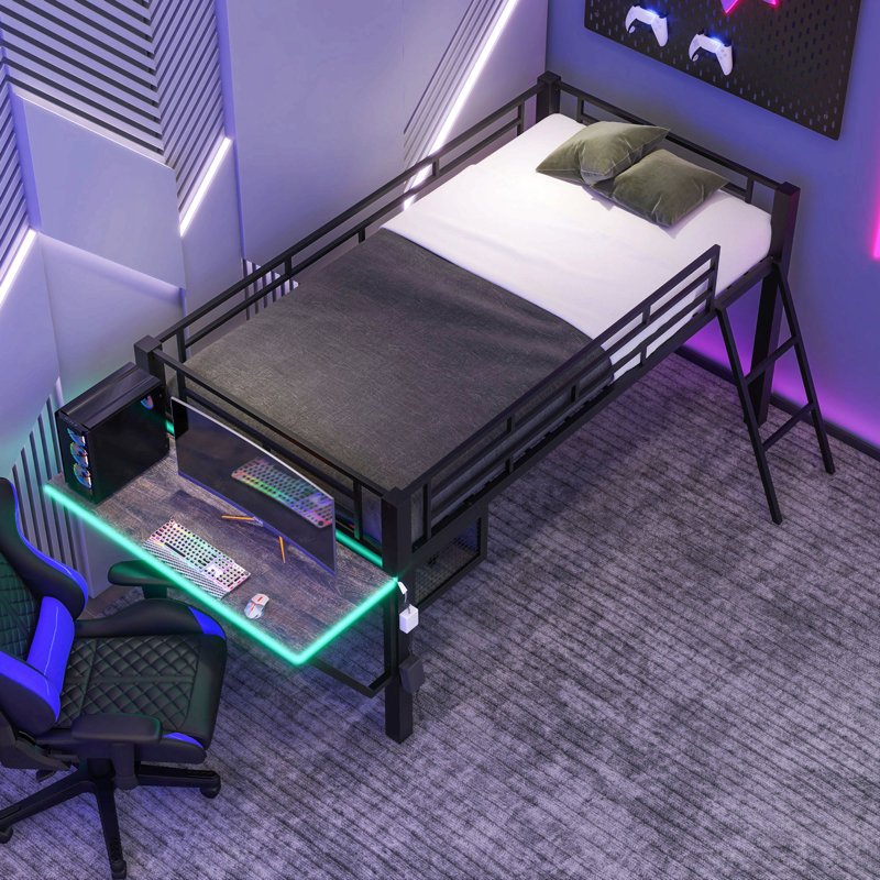 Lit mezzanine avec bureau Gaming, DEL