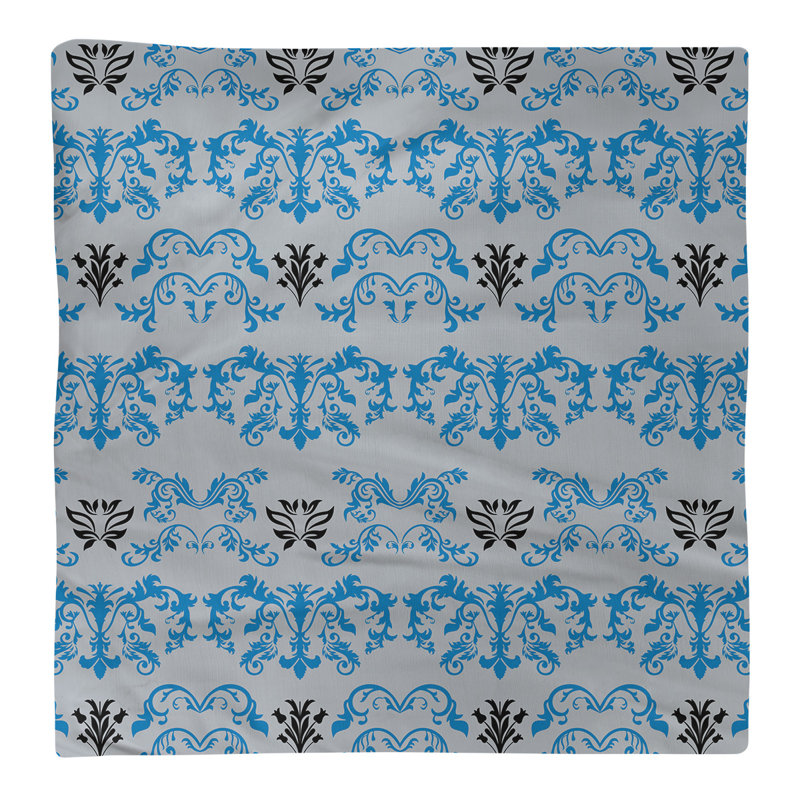 Damask Square Napkin, Honolulu Blue/Silver/Black, Polyester, 10" W x 10" L