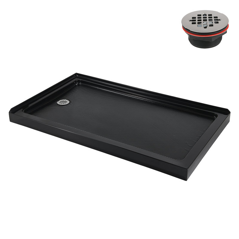 Base de douche en acrylique noir brillant avec drain à gauche avec drain à gauche 60 "x 36" Streamline NT-2164-60BL-LF, drain inclus