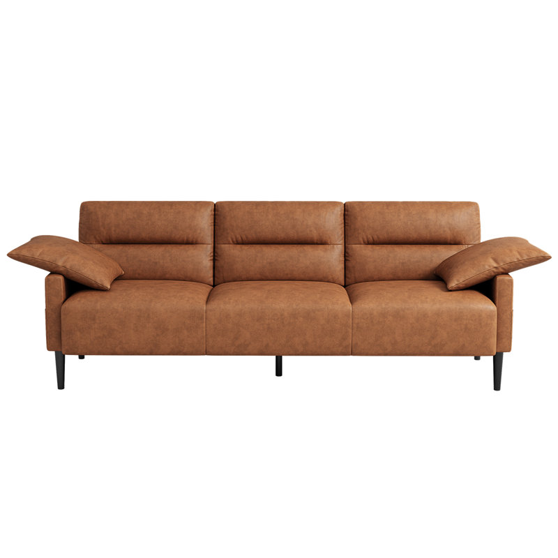 Imelda 83" Faux Leather Square Arm Sofa, Brun