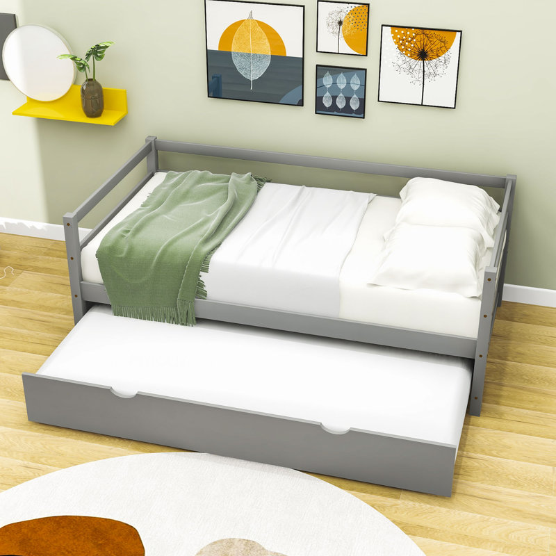 Masimba Twin Size Wooden Daybed with Trundle, Gray