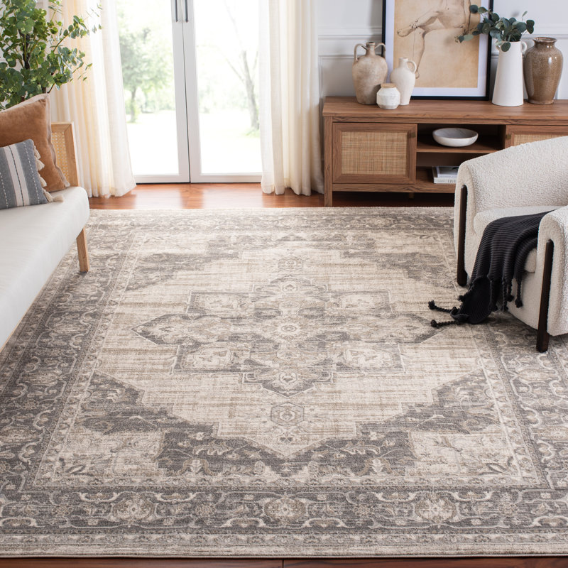 Cardy Oriental Cream/Gray Area Rug, Rectangle 8' x 10'