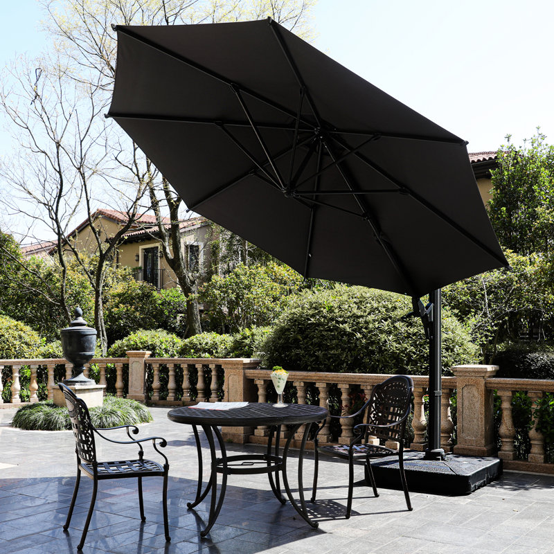 Abat-jour de patio en porte-à-faux de 11 pi - gris, qualité de rotation réglable sur 360 ° et inclinaison, tissu 250G avec revêtement en polyuréthane, housse de protection solaire extérieure pour parasol,