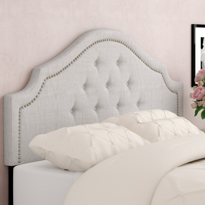 Tête de lit à panneau tapissier Miccah, Double, Beige-gris