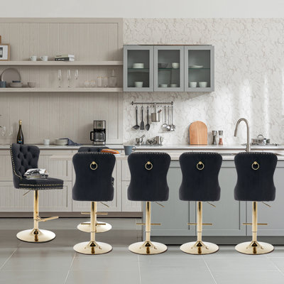 Thick Golden Swivel Velvet Barstools Adjusatble Seat Height from 27-35 Inch,