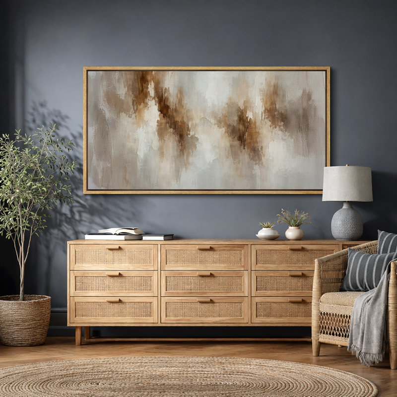 Vertical Earth Tone Abstract Artwork, Living Room Pictures, Framed Canvas Giclee Print Wall Art, Natural Floater Frame