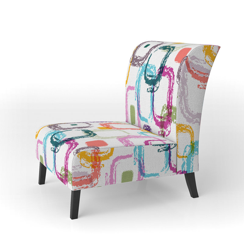 Multicolor Squares Geometric - Upholstered Patterned Accent Slipper Chair