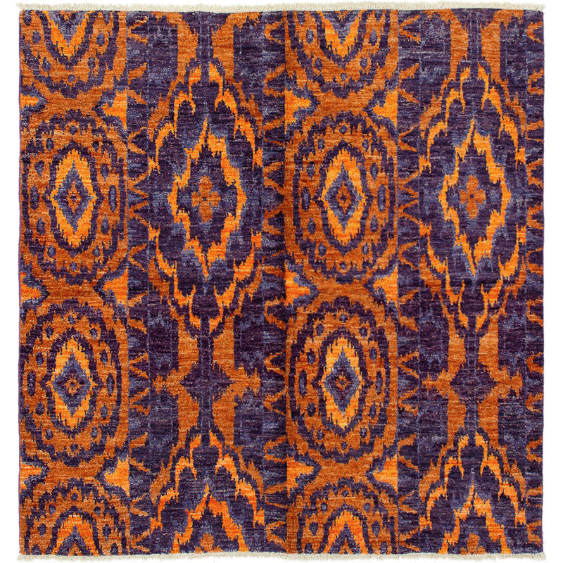 Tapis unique en laine noué à la main orange Shalimar des années 2010 de 6 pi x 6 pi 3 po Céline