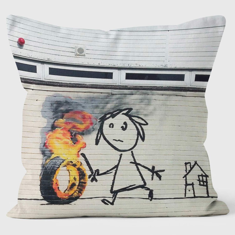 Burning Wheel Banksy Inspired Graffiti Art Cushion