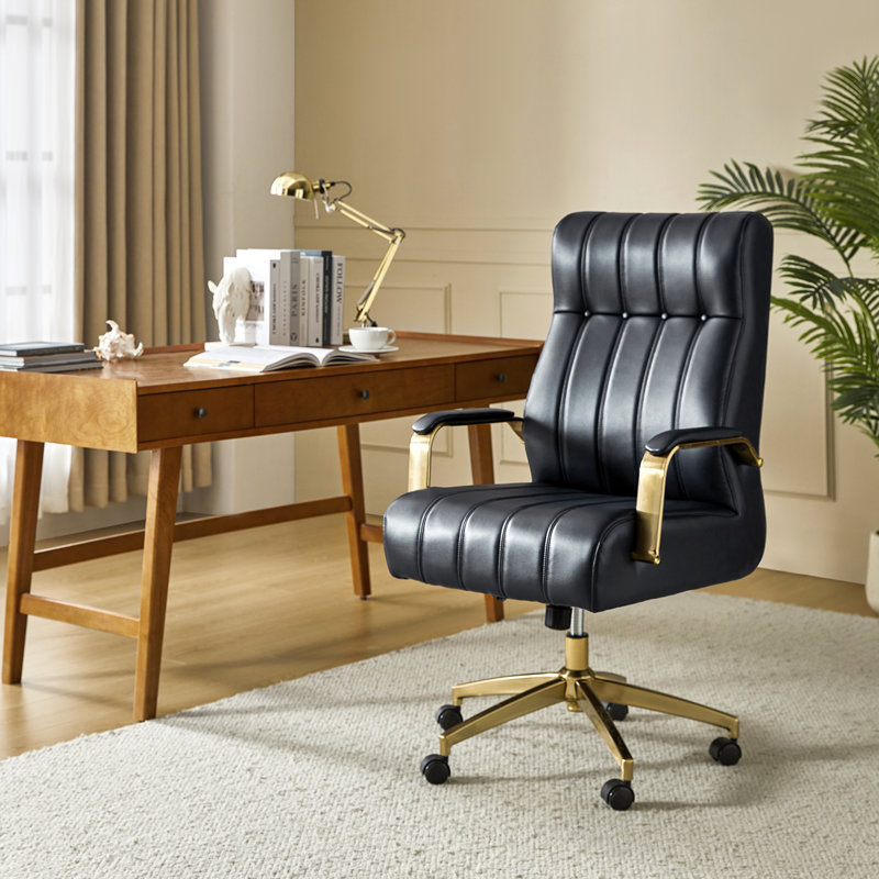 Leipzig 47" H Tufted Leather Executive Chair, Navy Pebbled Faux Leather