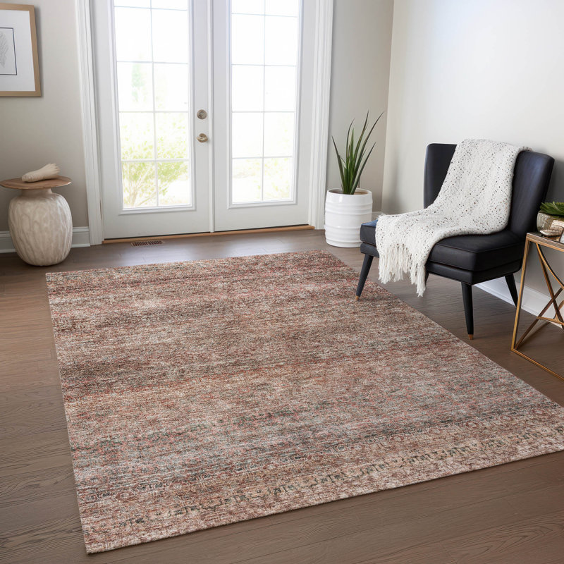 Nymara Orange Washable Indoor-Outdoor Rug - , 5' x 7'6"