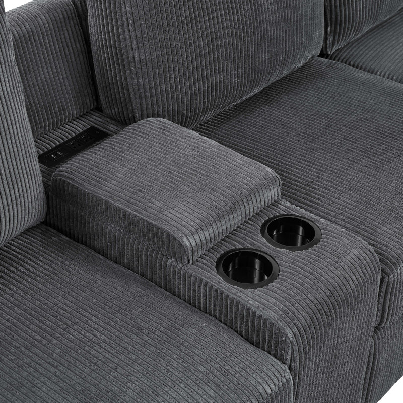 Larcbost Sectional, Dark Gray Corduroy