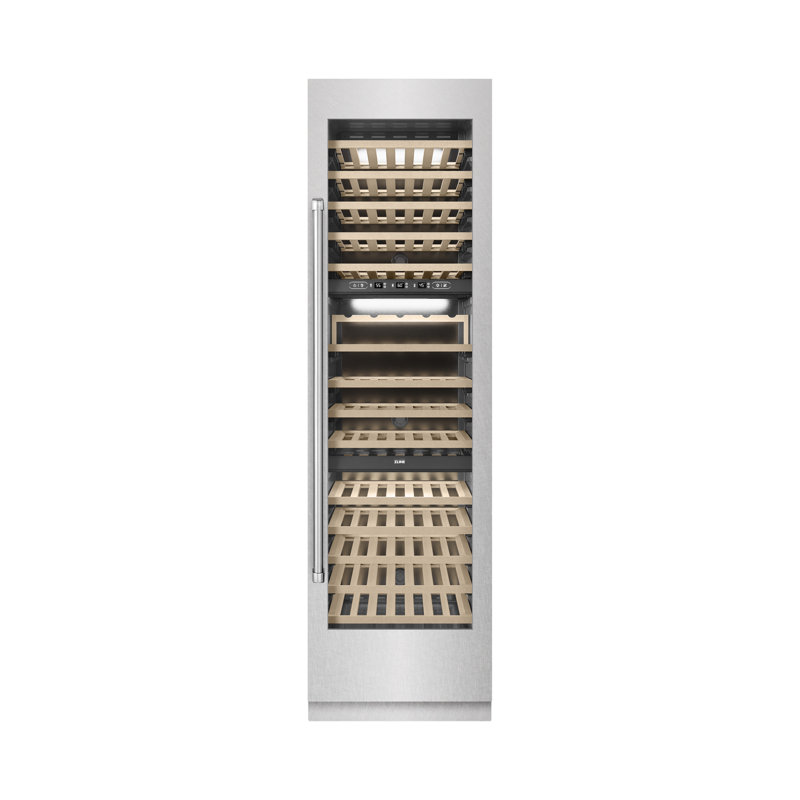 ZLINE Autograph 24 in. DuraSnow 100 Bottle Column Wine Cooler with Gold Accents, Satin Stainless Steel