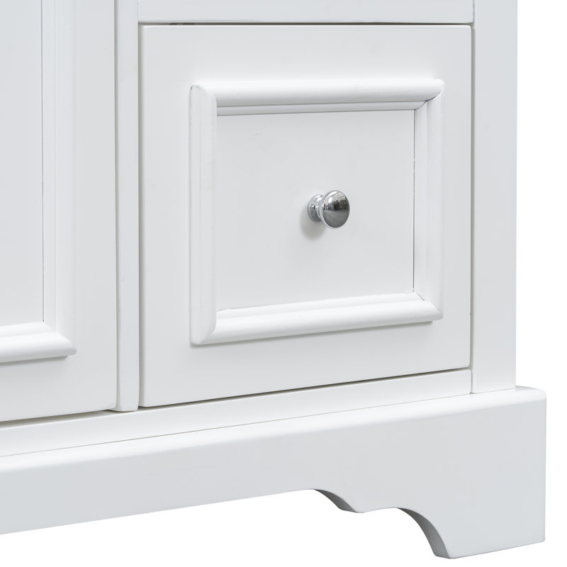 36" Bathroom Vanity With Ceramic Top, Drawers And Cabinet, White